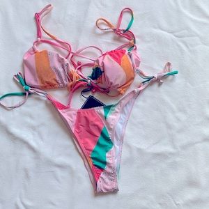 Zaful two piece pink print bathing suit